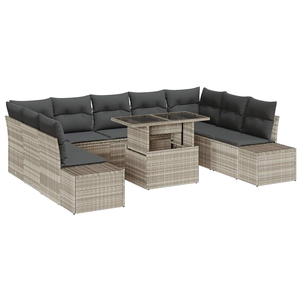 Gartensofa-set 10 stk. Hellgrau Poly-Rattan