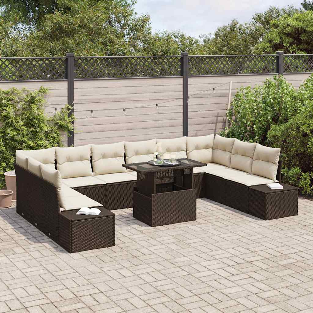 Gartensofa-set 11 stk. Braun und Creme Poly-Rattan