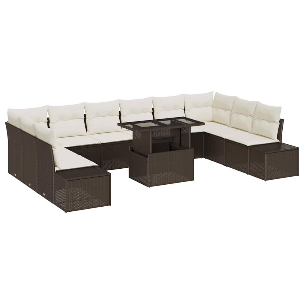 Gartensofa-set 11 stk. Braun und Creme Poly-Rattan