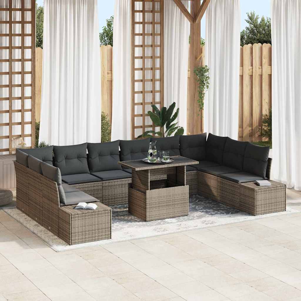 Gartensofa-set 11 Stk. Grau Poly-Rattan