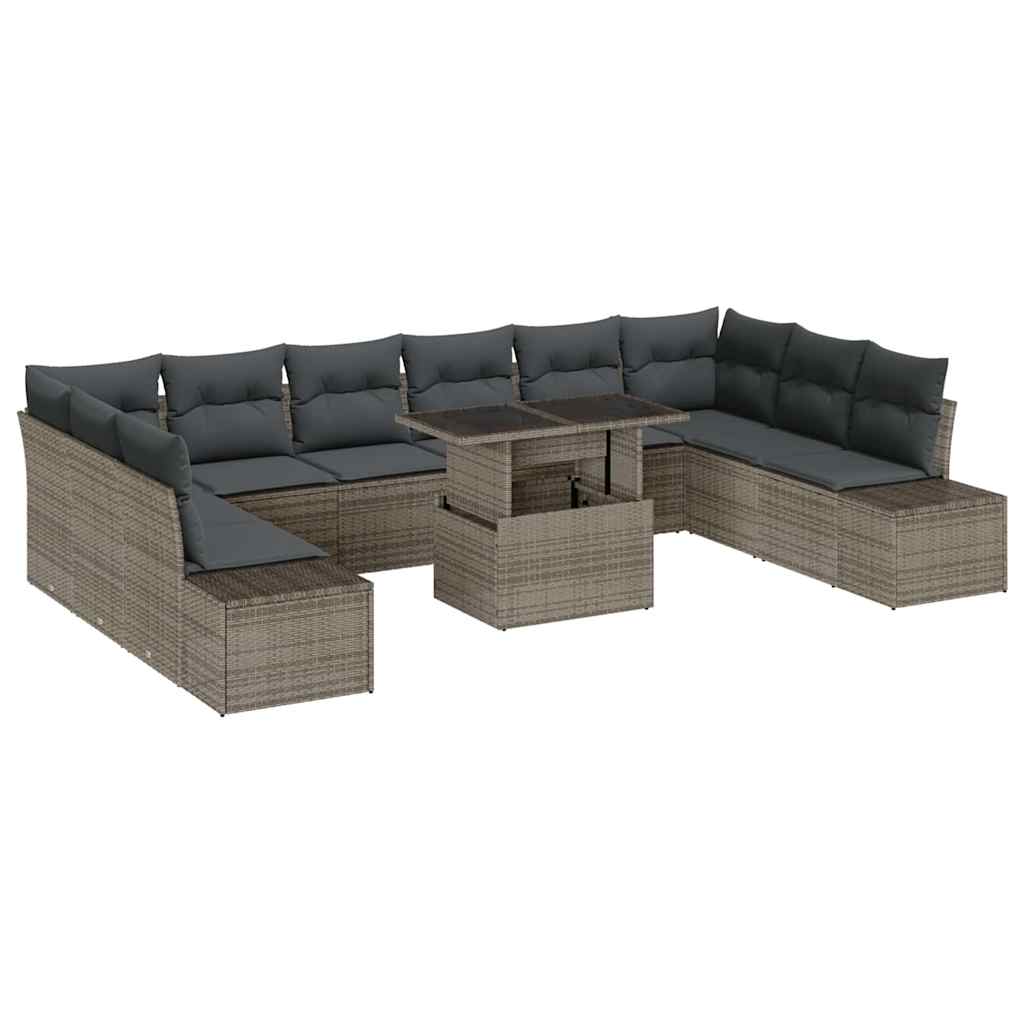 Gartensofa-set 11 Stk. Grau Poly-Rattan