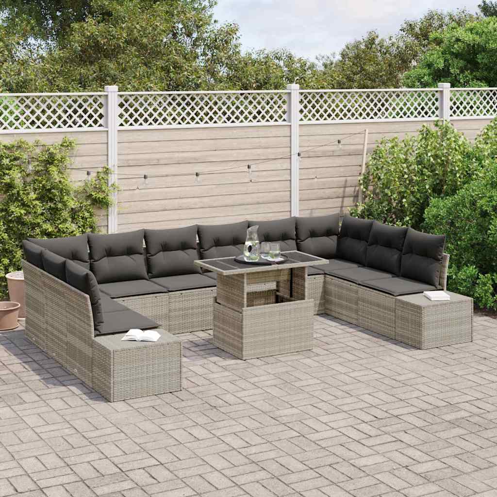 Gartensofa-set 11 Stk. Hellgrau Poly-Rattan