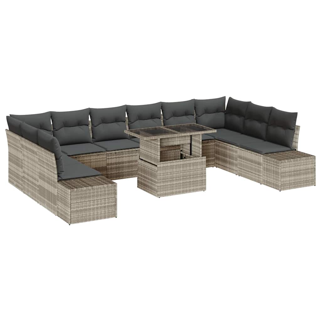 Gartensofa-set 11 Stk. Hellgrau Poly-Rattan