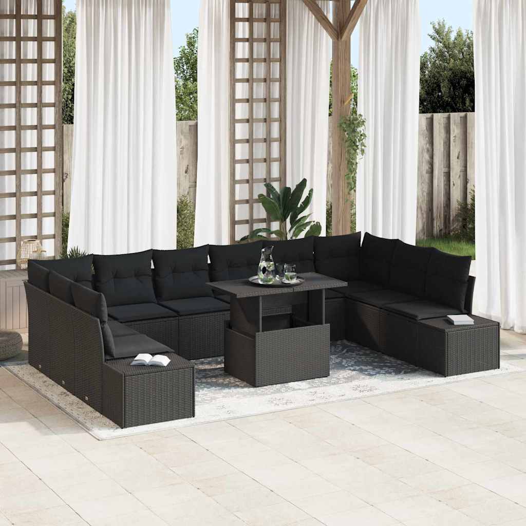 Gartensofa-set 11 stk. Schwarz Poly-Rattan