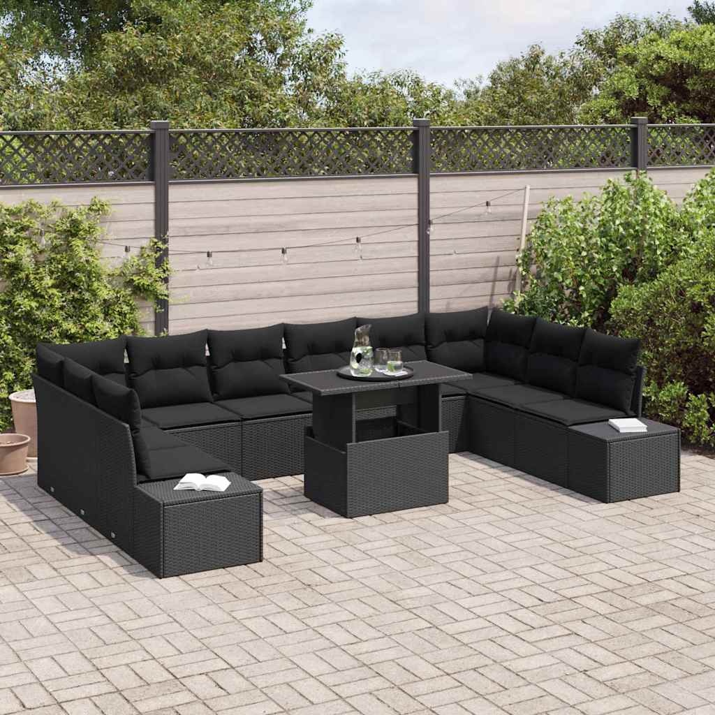 Gartensofa-set 11 stk. Schwarz Poly-Rattan