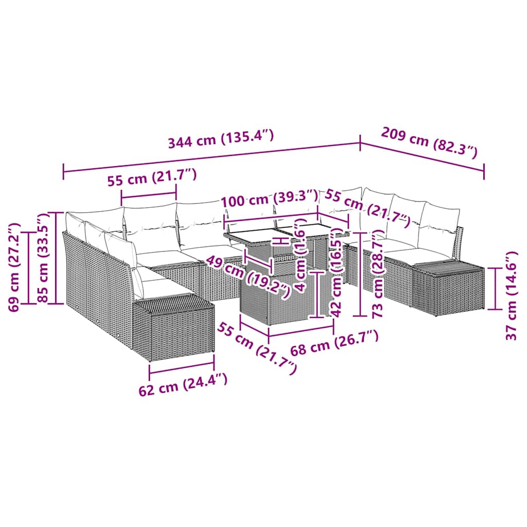 Gartensofa-set 11 stk. Schwarz Poly-Rattan
