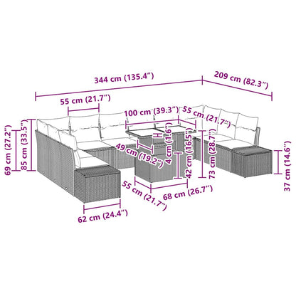 Gartensofa-set 11 stk. Schwarz Poly-Rattan