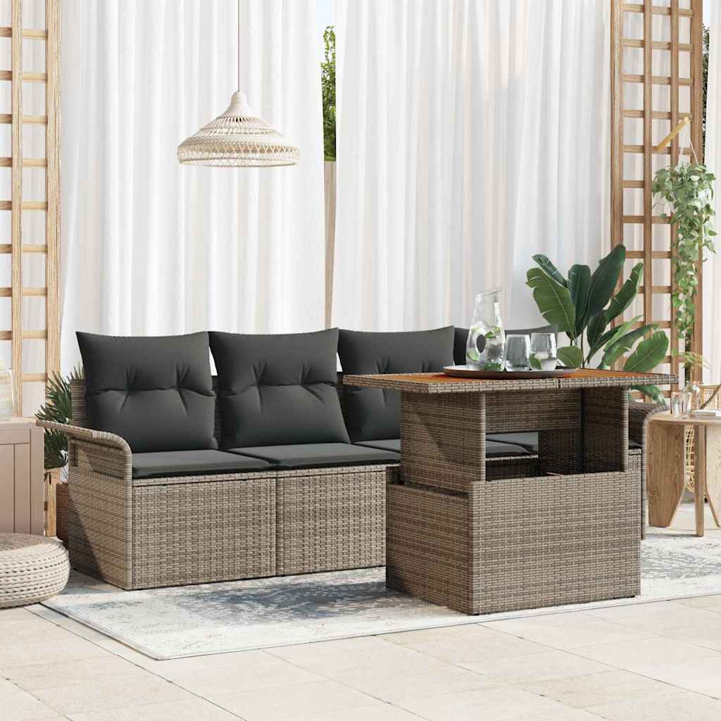 Gartensofa-set 5 stk. Grau Poly-Rattan