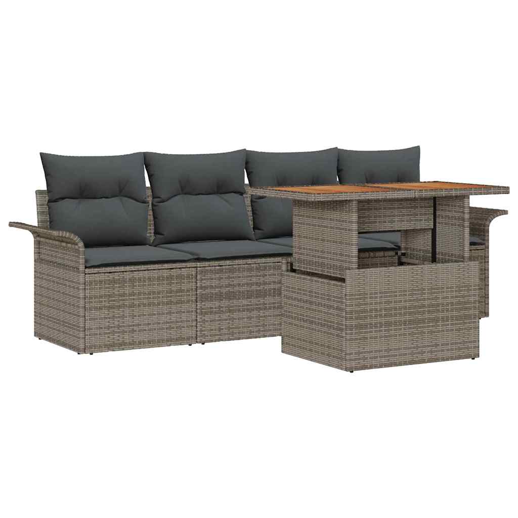 Gartensofa-set 5 stk. Grau Poly-Rattan