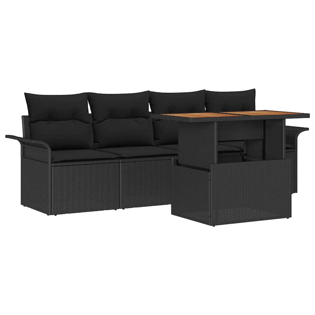 Gartensofa-set 5 stk. Schwarz Poly-Rattan