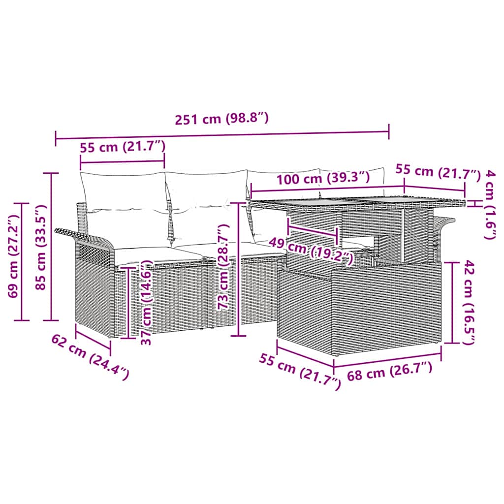 Gartensofa-set 5 stk. Schwarz Poly-Rattan