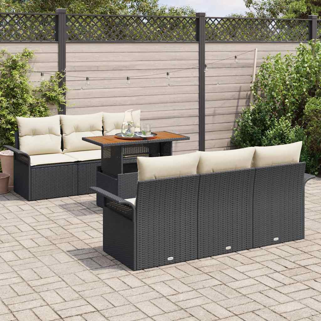 Garten-Sofa-Set 7 Stk. Schwarz und Creme