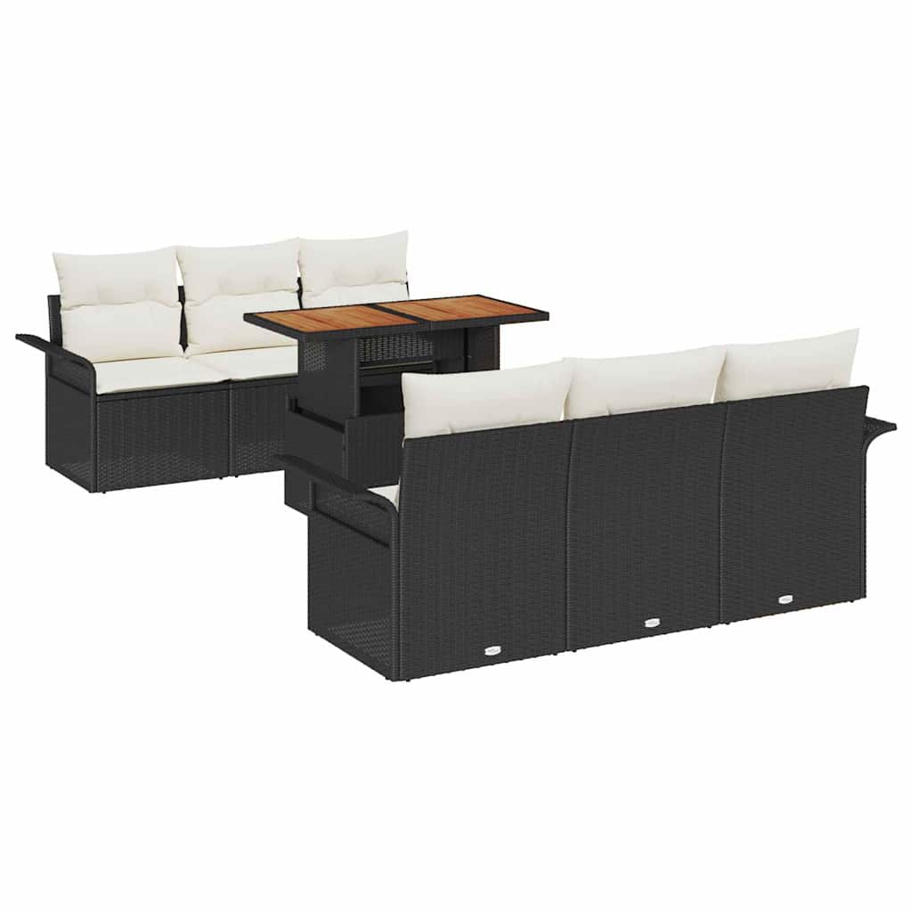 Garten-Sofa-Set mit Kissen 7 pcs Schwarz und Creme