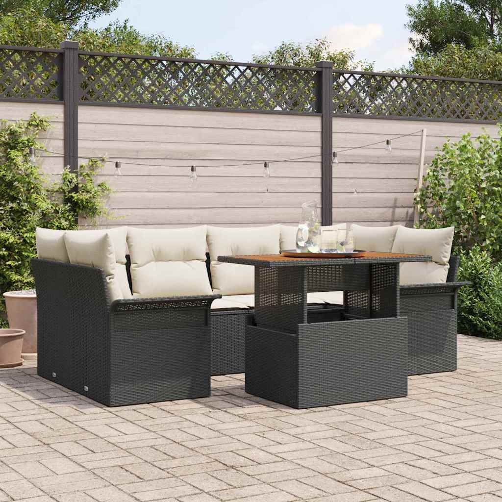 Garten-Sofa-Set 7 stk. Schwarz und Creme
