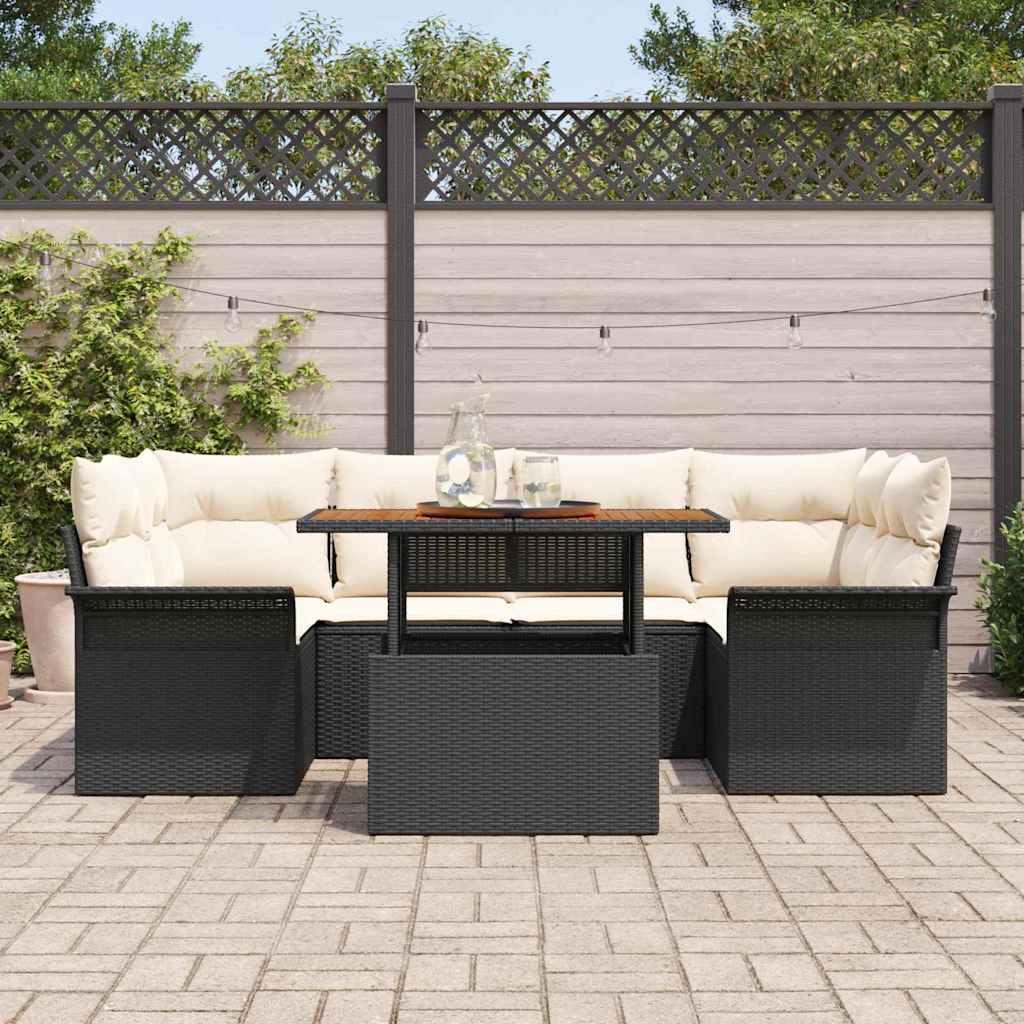 Garten-Sofa-Set 7 stk. Schwarz und Creme