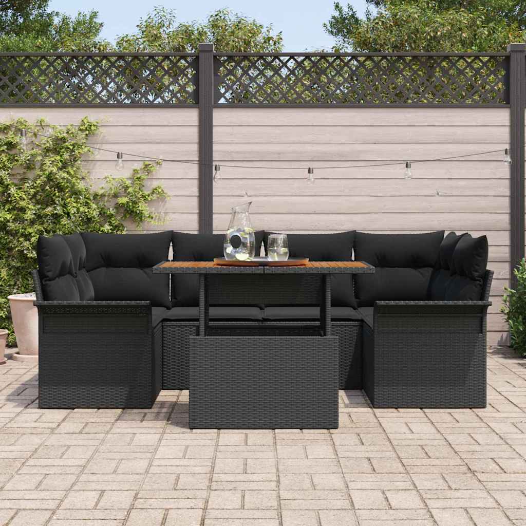 Garten-Sofa-Set 7 stk. Schwarz