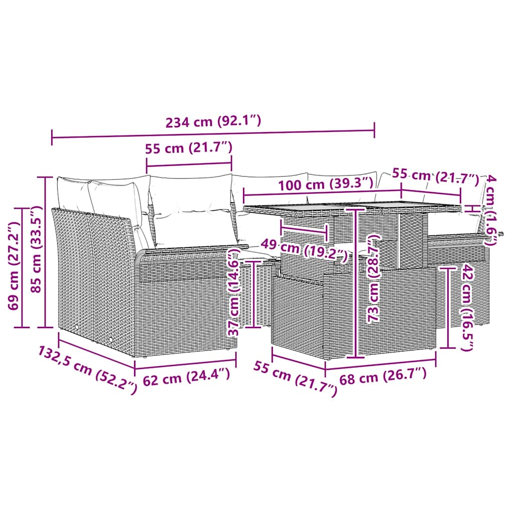 Garten-Sofa-Set 7 stk. Schwarz