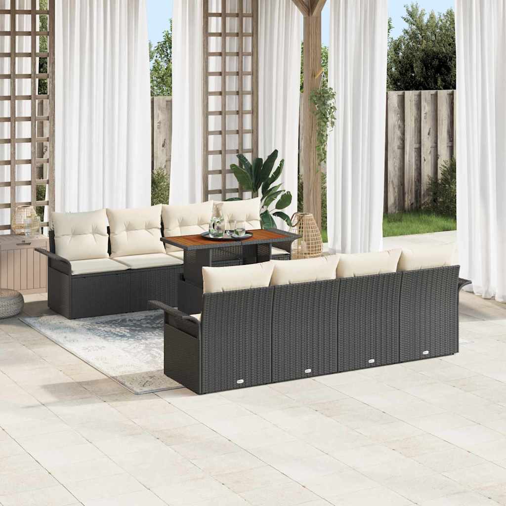 Gartensofa-set 7 Stk. Schwarz und Creme Poly-Rattan