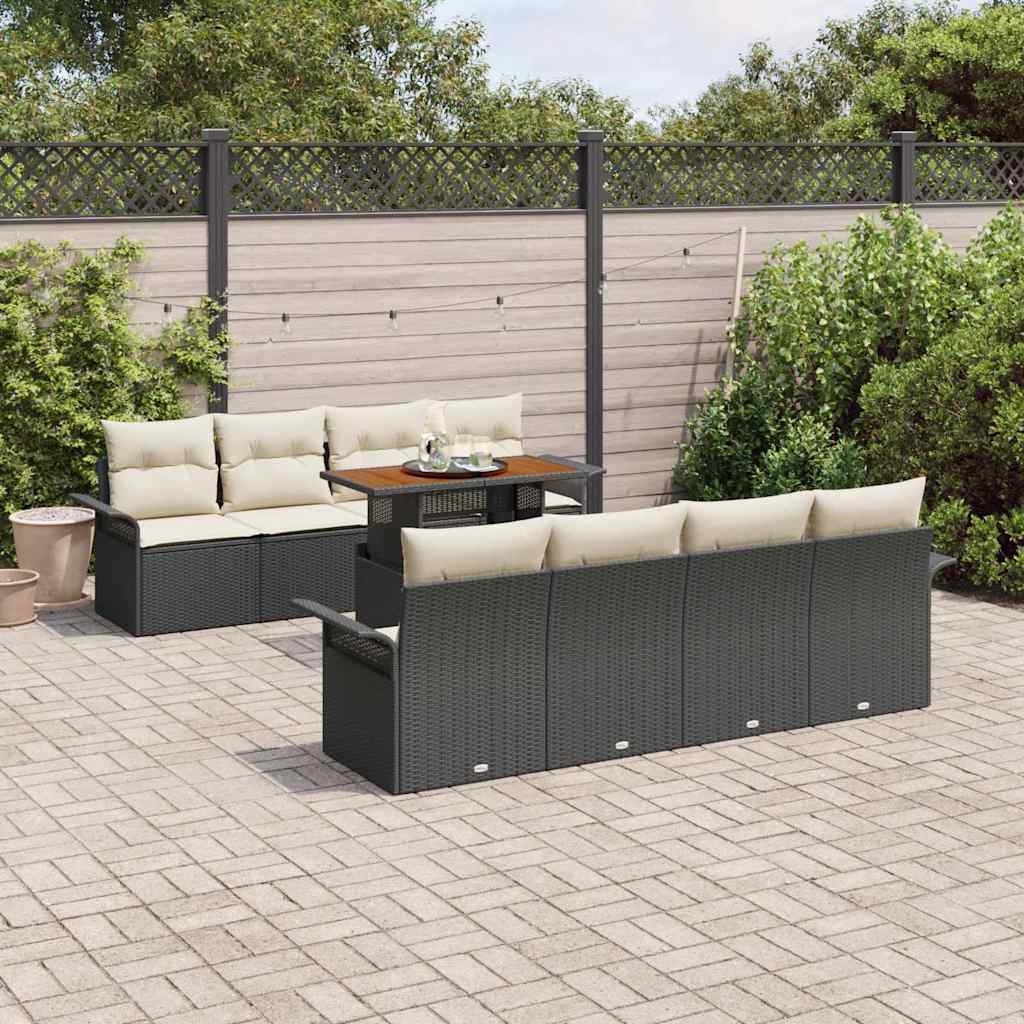 Gartensofa-set 7 Stk. Schwarz und Creme Poly-Rattan