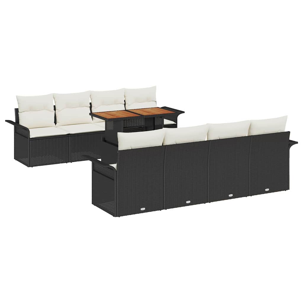 Gartensofa-set 7 Stk. Schwarz und Creme Poly-Rattan