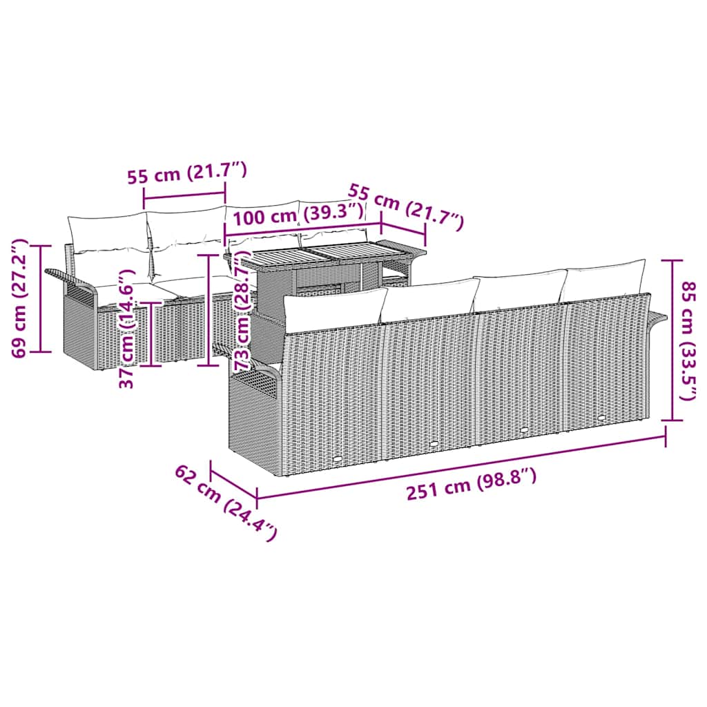 Gartensofa-set 7 stk. Schwarz Poly-Rattan