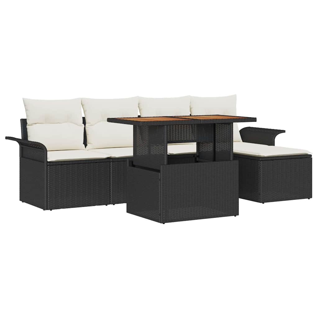 Garten-Sofa-Set 6 Stk. Schwarz und Creme
