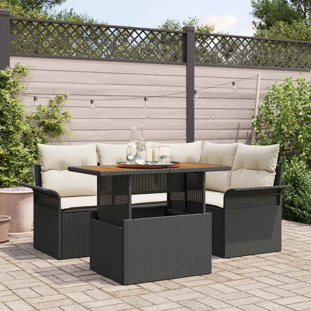 Garten-Sofa-Set 5 stk. Schwarz und Creme