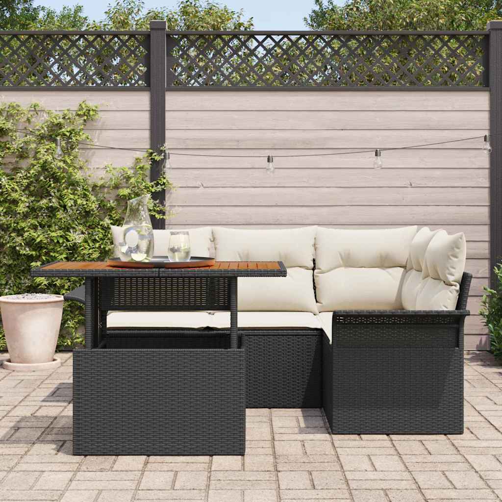 Garten-Sofa-Set 5 stk. Schwarz und Creme