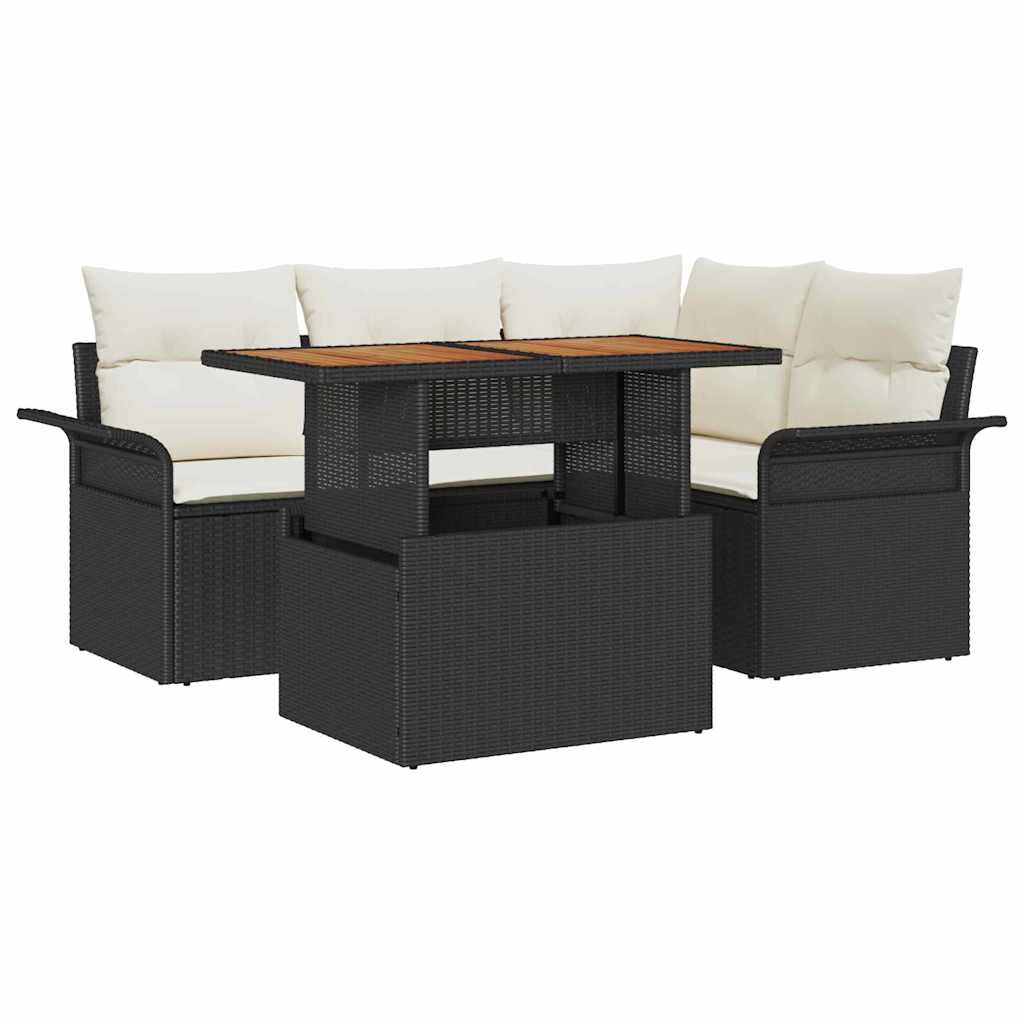 Garten-Sofa-Set 5 stk. Schwarz und Creme