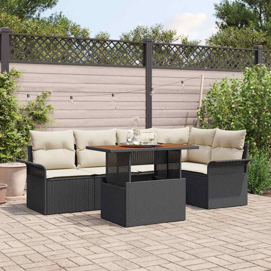 Garten-Sofa-Set 6 stk. Schwarz und Creme