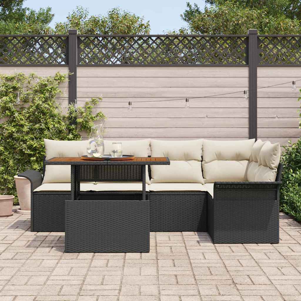 Garten-Sofa-Set 6 stk. Schwarz und Creme