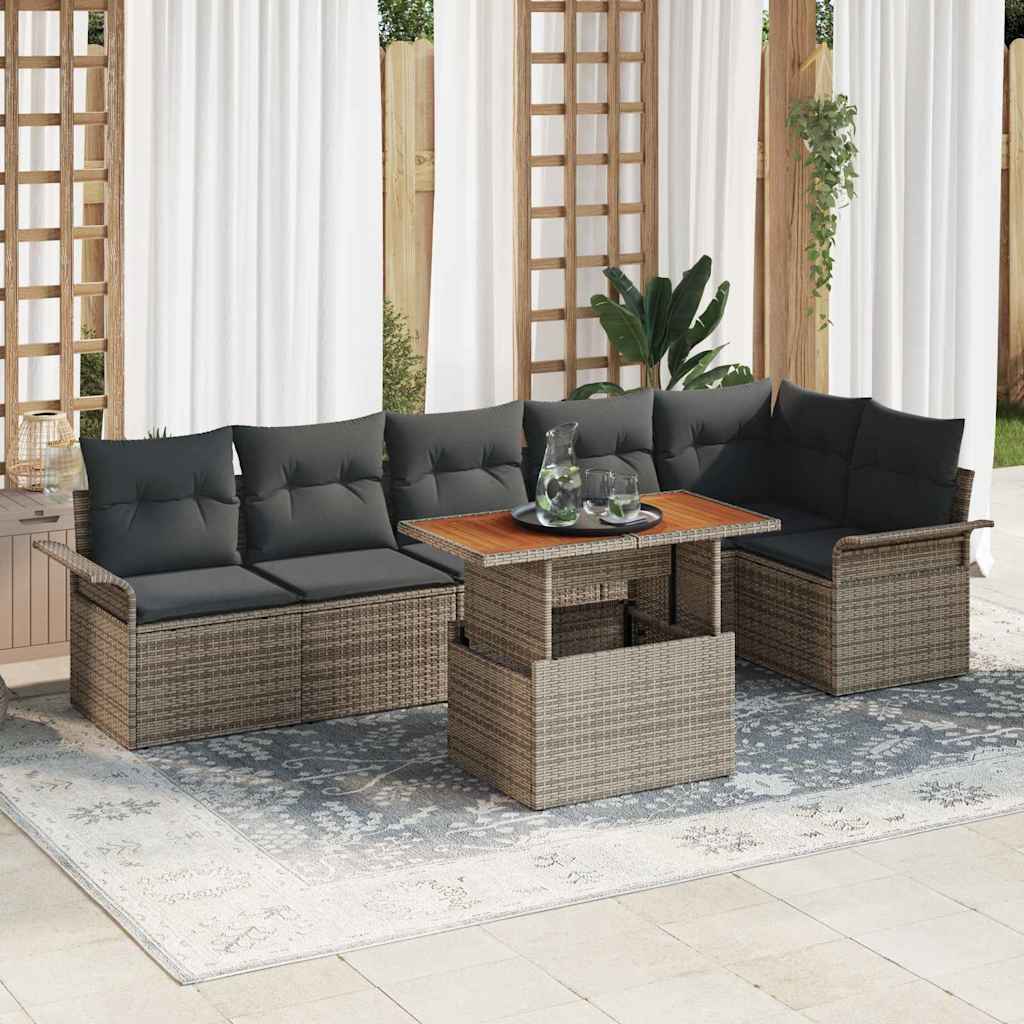 Gartensofa-set 7 stk. Grau Poly-Rattan