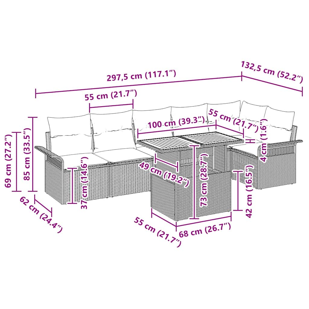Gartensofa-set 7 stk. Grau Poly-Rattan
