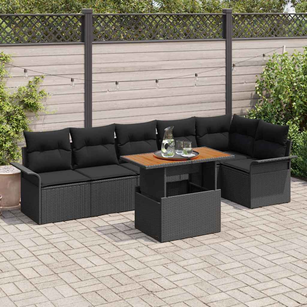 Gartensofa-set 7 stk. Schwarz Poly-Rattan