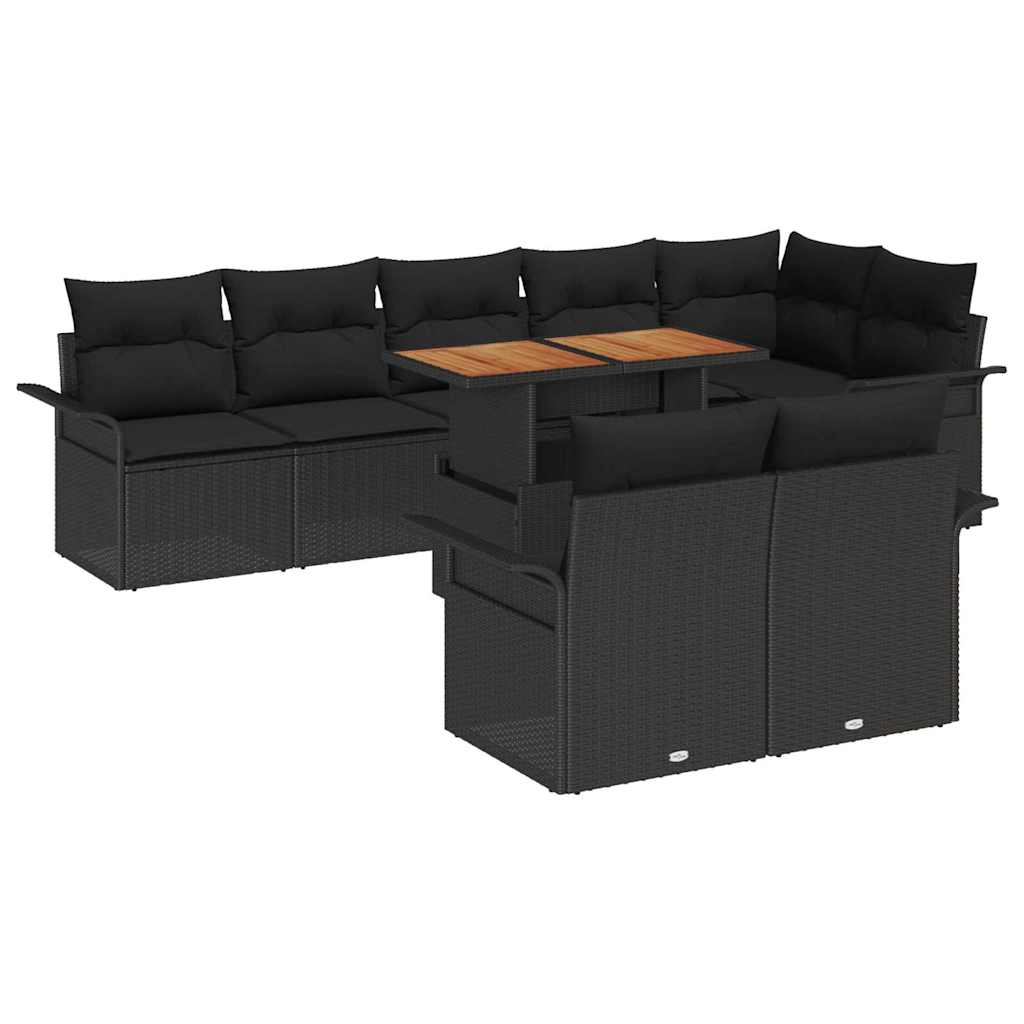 Gartensofa-set 9 stk. Schwarz Poly-Rattan