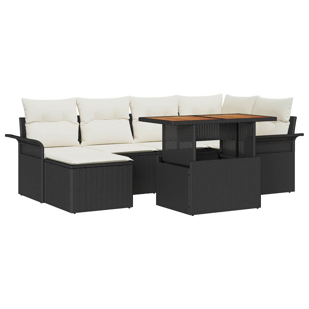 Gartensofa-set 7 stk. Schwarz und Creme Poly-Rattan