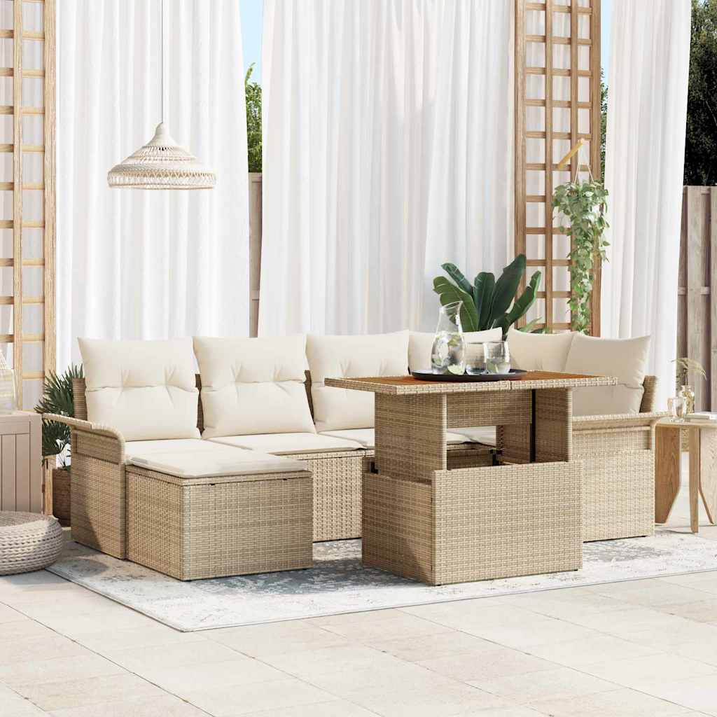 Gartensofa-set 7 stk. Beige und Creme Poly-Rattan