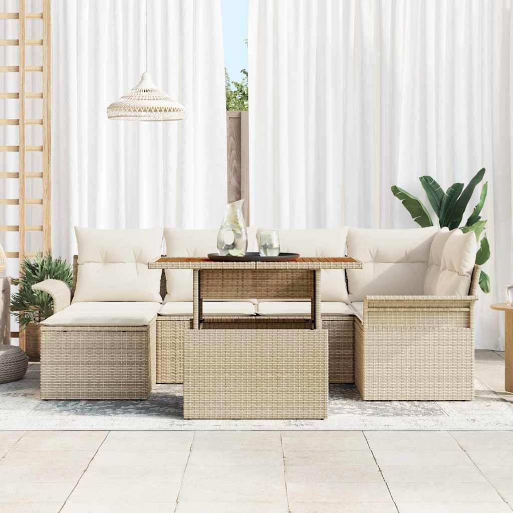 Gartensofa-set 7 stk. Beige und Creme Poly-Rattan