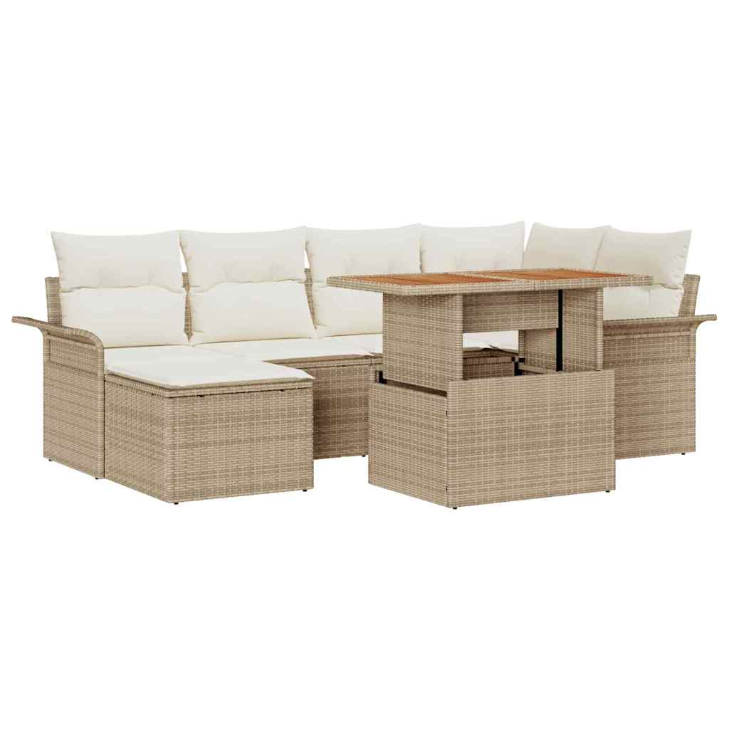 Gartensofa-set 7 stk. Beige und Creme Poly-Rattan