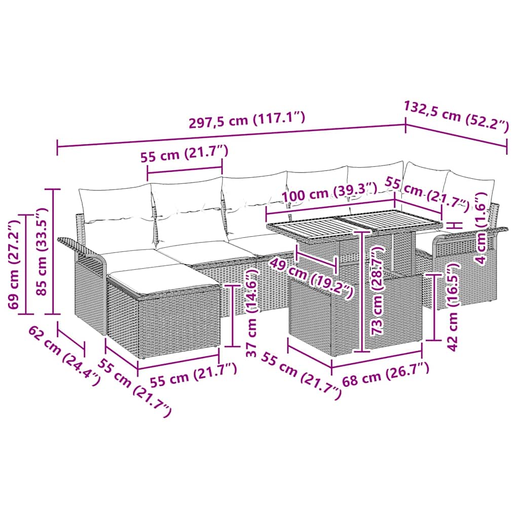 Gartensofa-set 8 stk. Grau Poly-Rattan