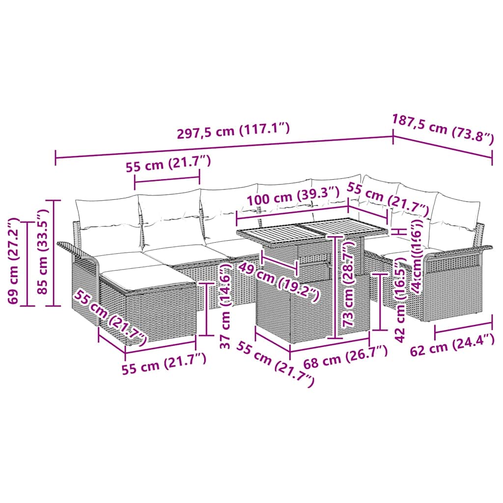 Garten-Sofa-Set 9 stk. Schwarz und Creme