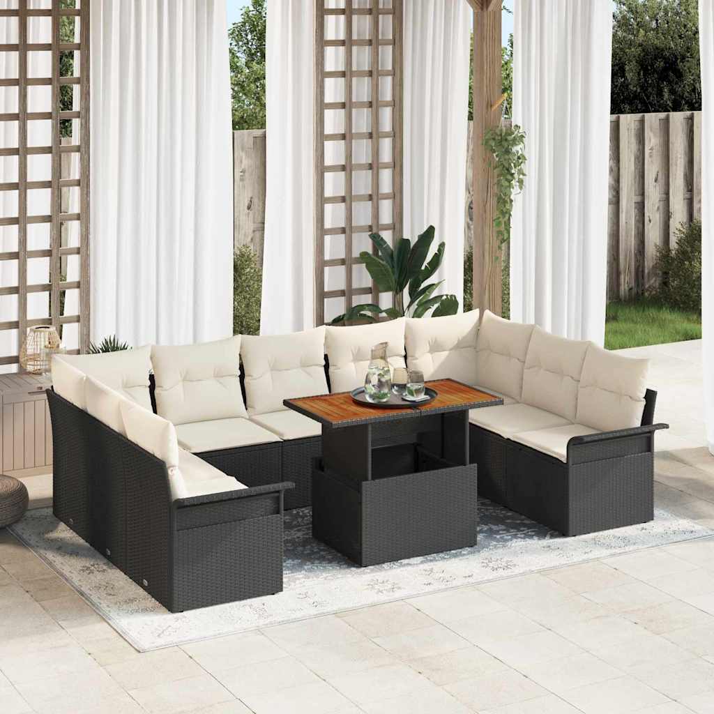 Garten-Sofa-Set 10 stk. Schwarz und Creme