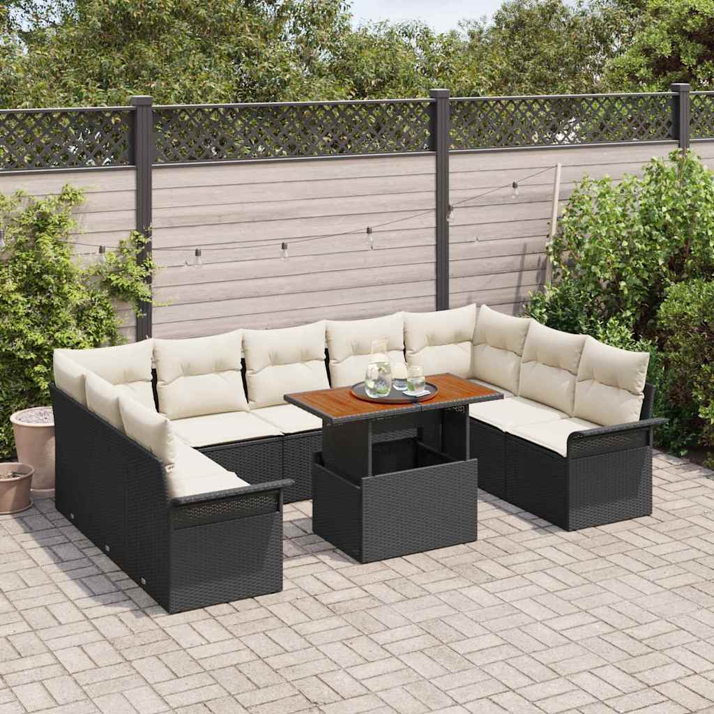 Garten-Sofa-Set 10 stk. Schwarz und Creme