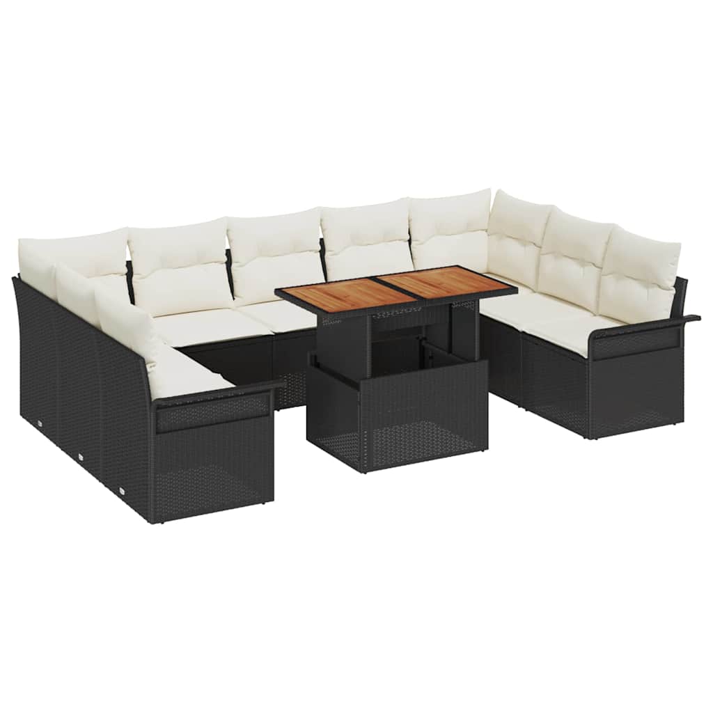 Garten-Sofa-Set 10 stk. Schwarz und Creme