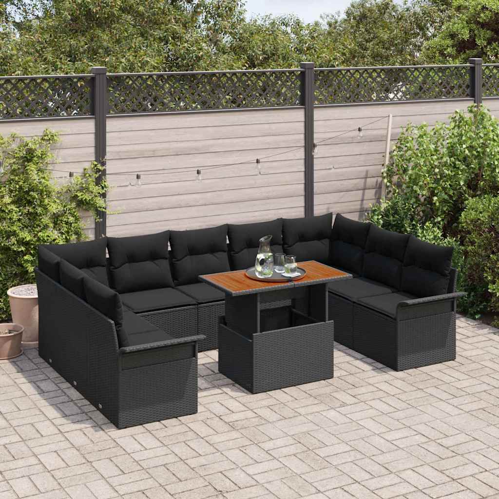 Garten-Sofa-Set mit Kissen 10 pcs Schwarz