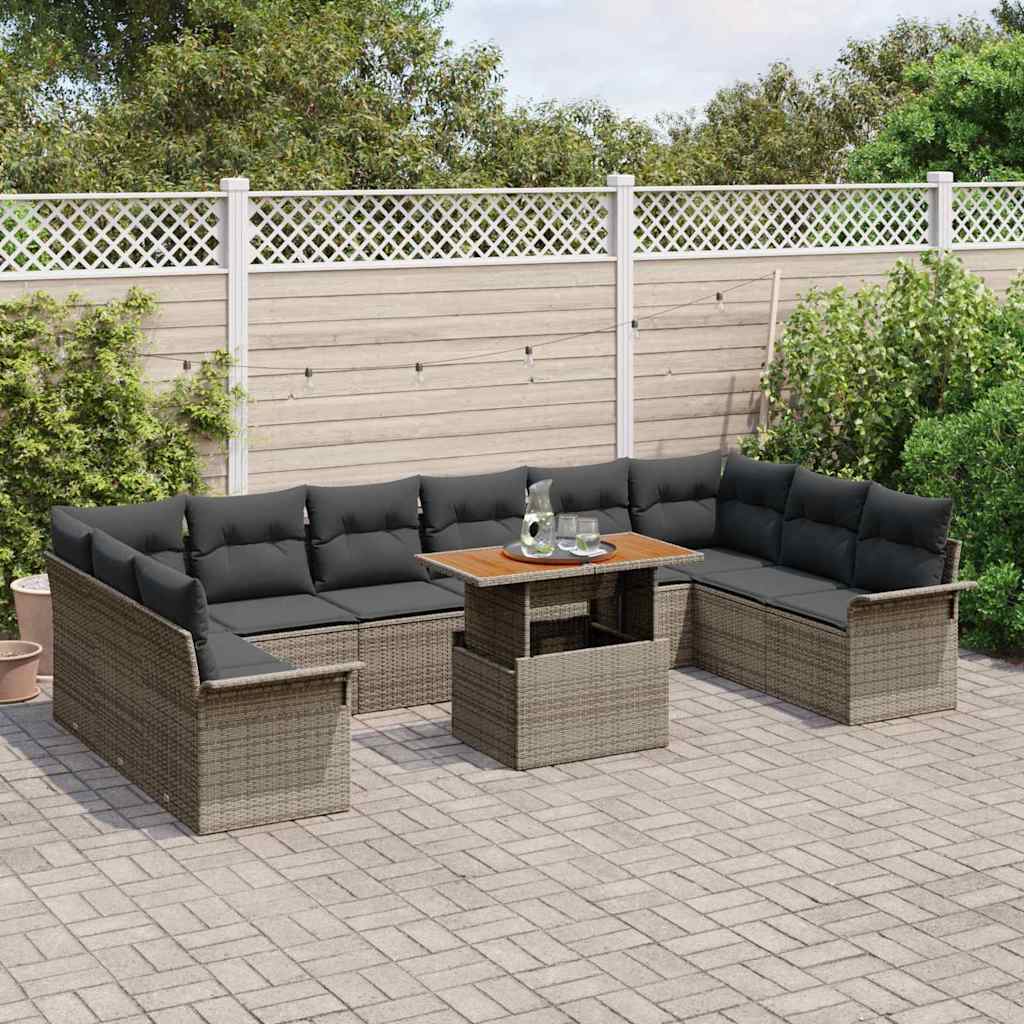 Gartensofa-set 11 stk. Grau Poly-Rattan