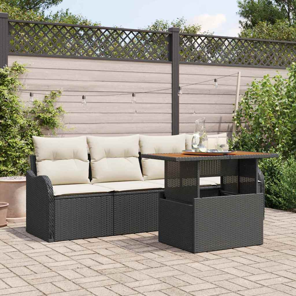 Gartensofa-set 5 stk. Schwarz und Creme Poly-Rattan