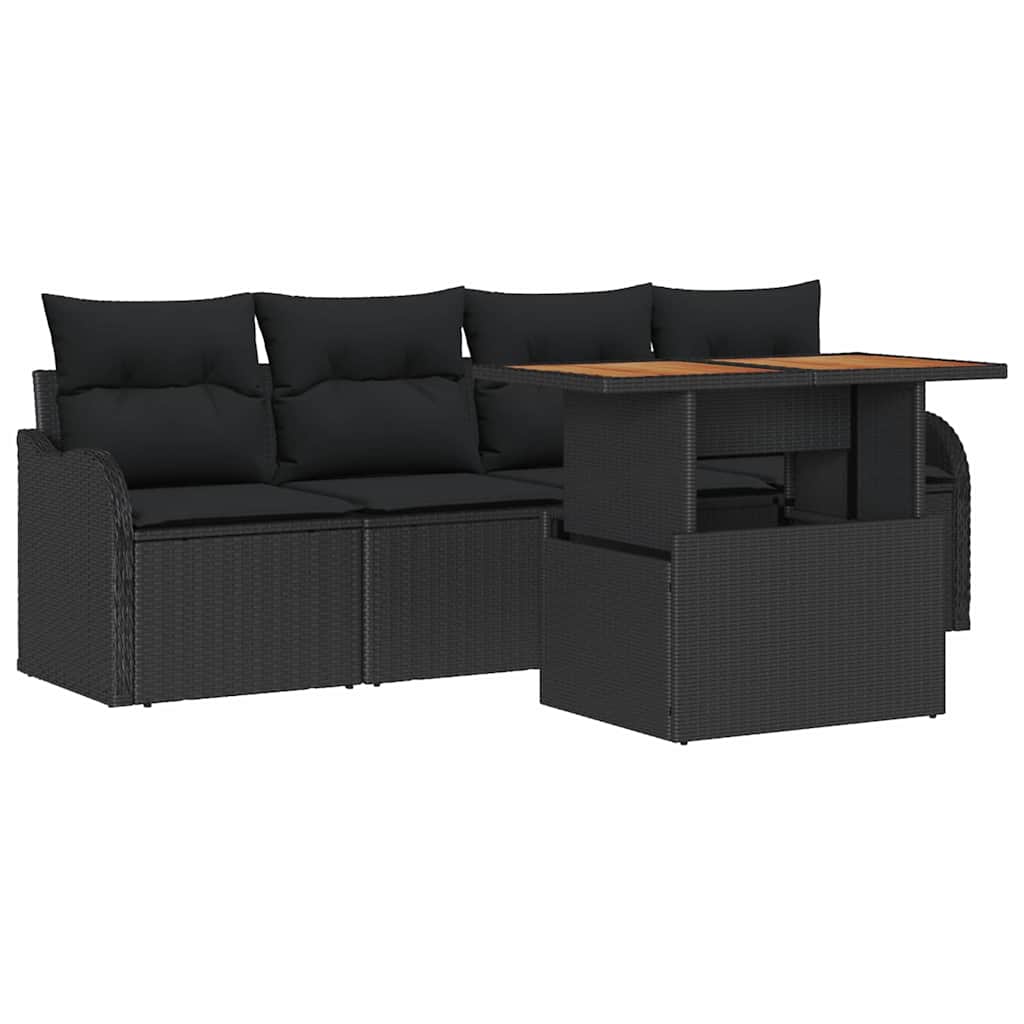 Gartensofa-set 5 stk. Schwarz Poly-Rattan