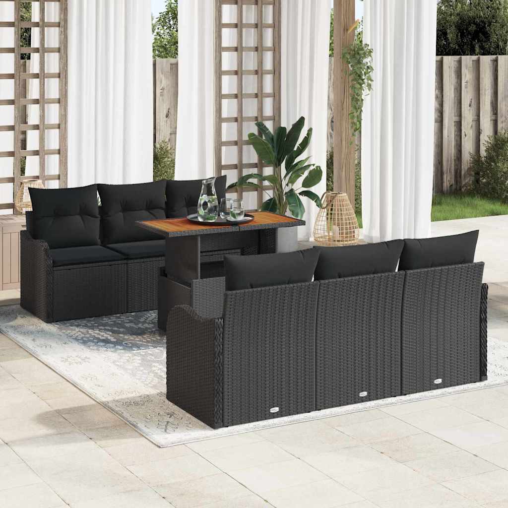 Gartensofa-set 7 stk. Schwarz Poly-Rattan