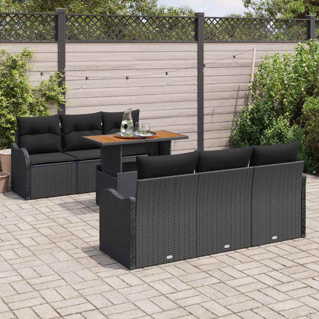 Gartensofa-set 7 stk. Schwarz Poly-Rattan